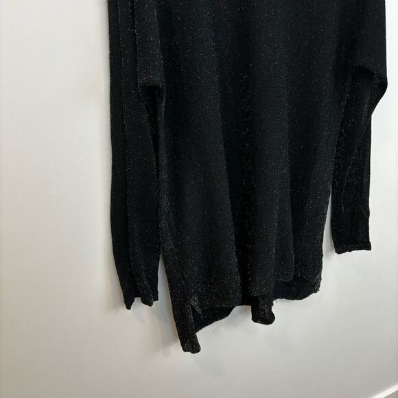 Eileen Fisher Black/Gold Bateau Neck Linen Crepe Tunic Metallic Thread Size Med - Picture 8 of 15